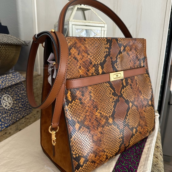 New Tory Burch Lee Radziwill Exotic Double Bag - Picture 10 of 16